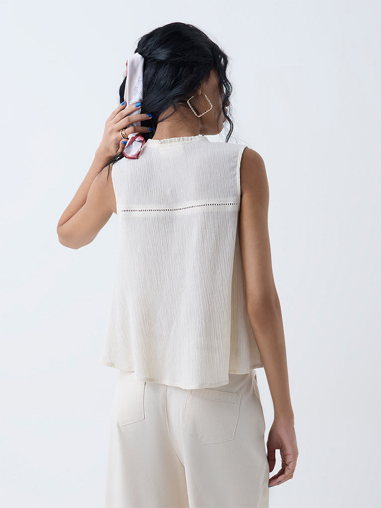 Bombay Paisley Off-White Embroidered Cotton Top