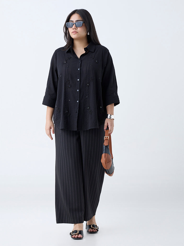 Gia Black Floral Embellished Cotton Shirt