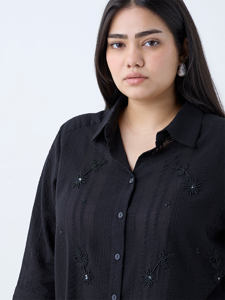 Gia Black Floral Embellished Cotton Shirt