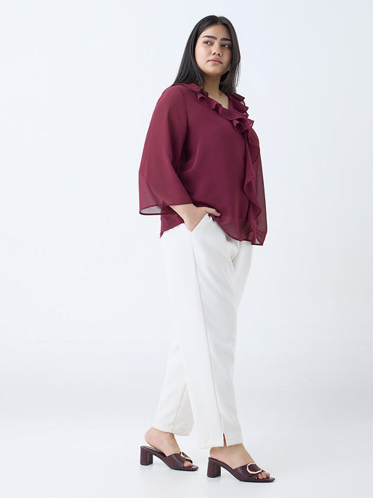 Gia Maroon Ruffle-Detailed Top with Camisole