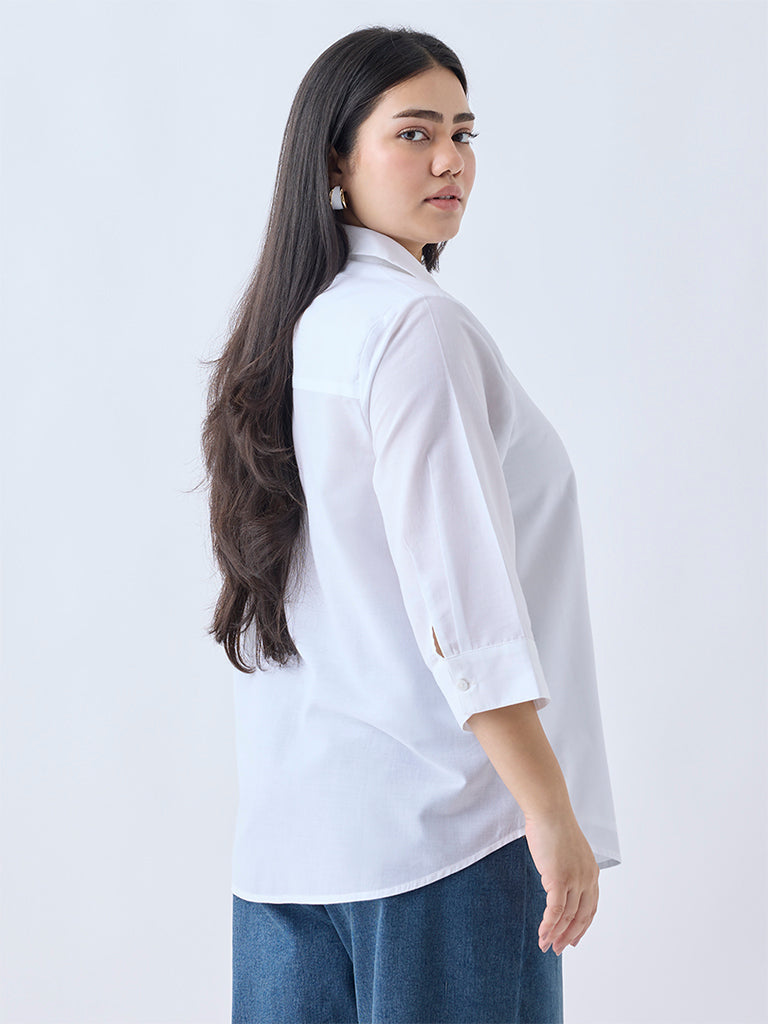 Gia White Floral Embroidered Cotton Shirt