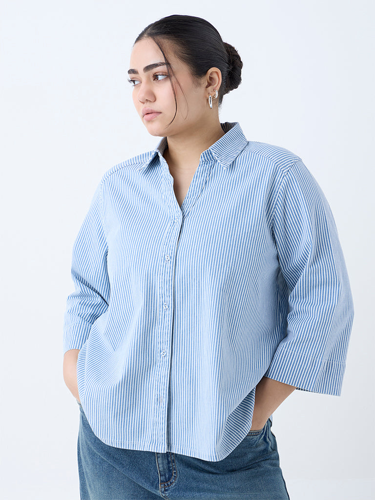Gia Blue Striped Cotton-Blend Shirt