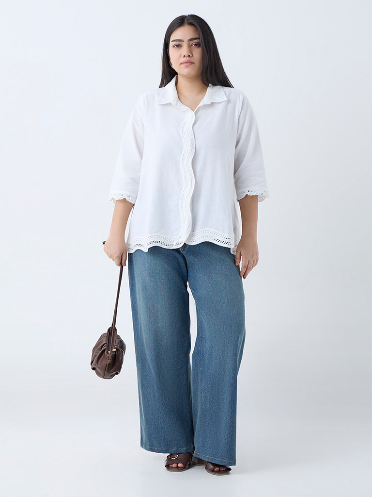 Gia White Crochet-Detailed Cotton-Blend Shirt