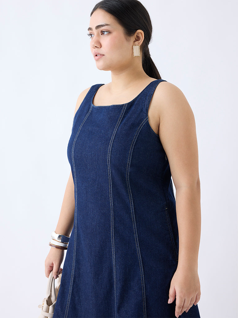Gia Dark Blue Denim A-Line Dress
