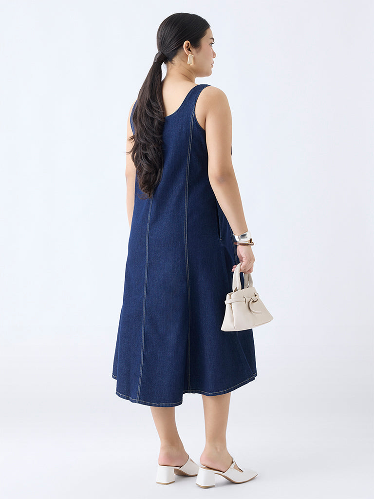 Gia Dark Blue Denim A-Line Dress