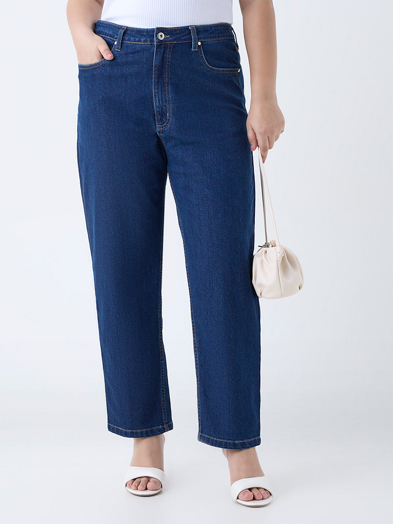 Gia Dark Blue Relaxed-Fit High-Rise Jeans