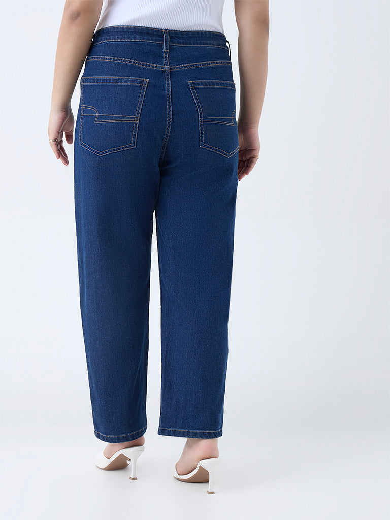 Gia Dark Blue Relaxed-Fit High-Rise Jeans