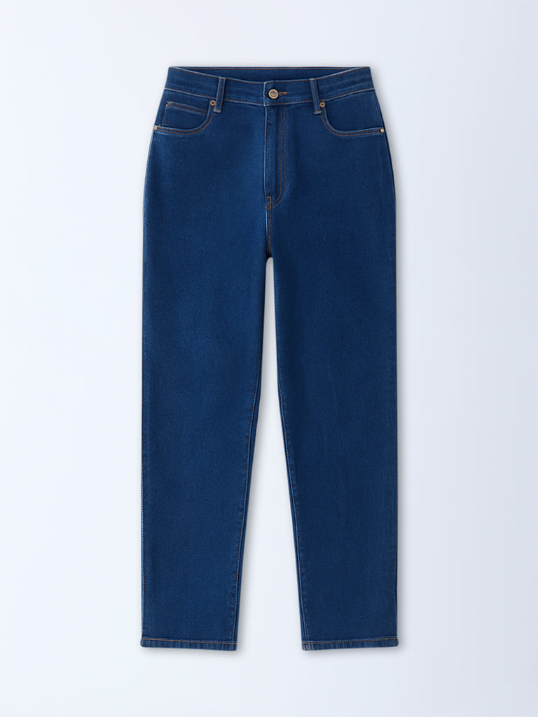Gia Dark Blue Relaxed-Fit High-Rise Jeans
