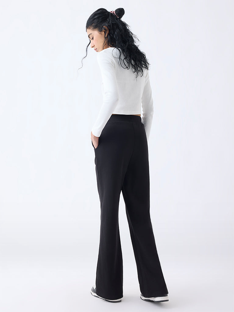 Studiofit Black Solid High-Rise Pants