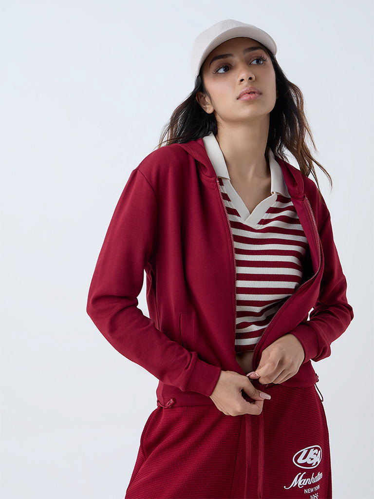 Studiofit Maroon Solid Hoodie