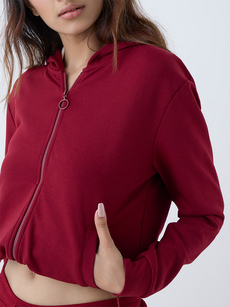 Studiofit Maroon Solid Hoodie