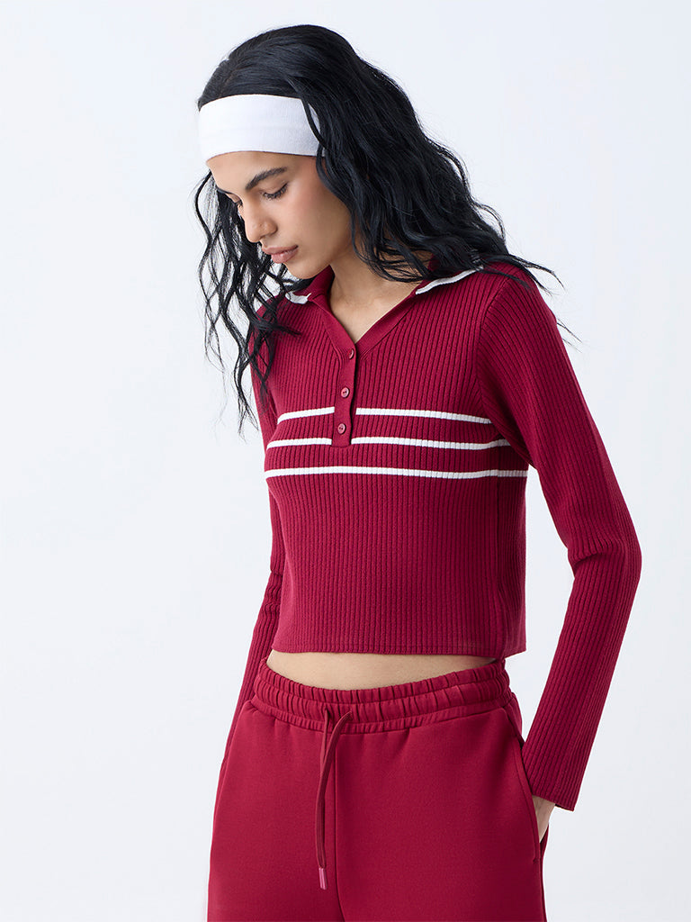 Studiofit Maroon Ribbed Top