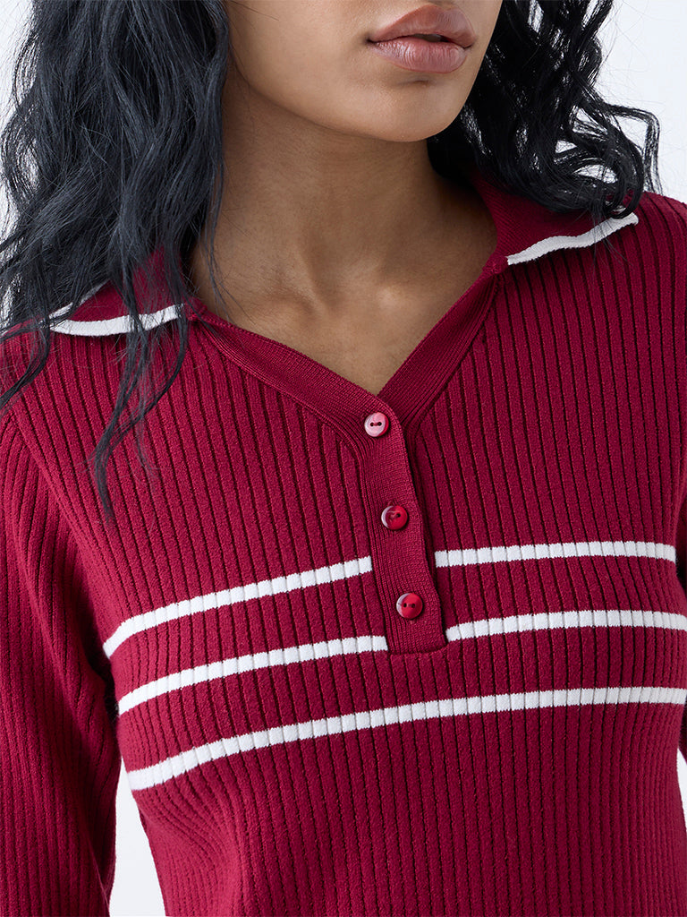 Studiofit Maroon Ribbed Top