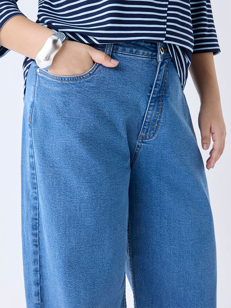 Gia Blue Washed Wide-Leg High-Rise Jeans
