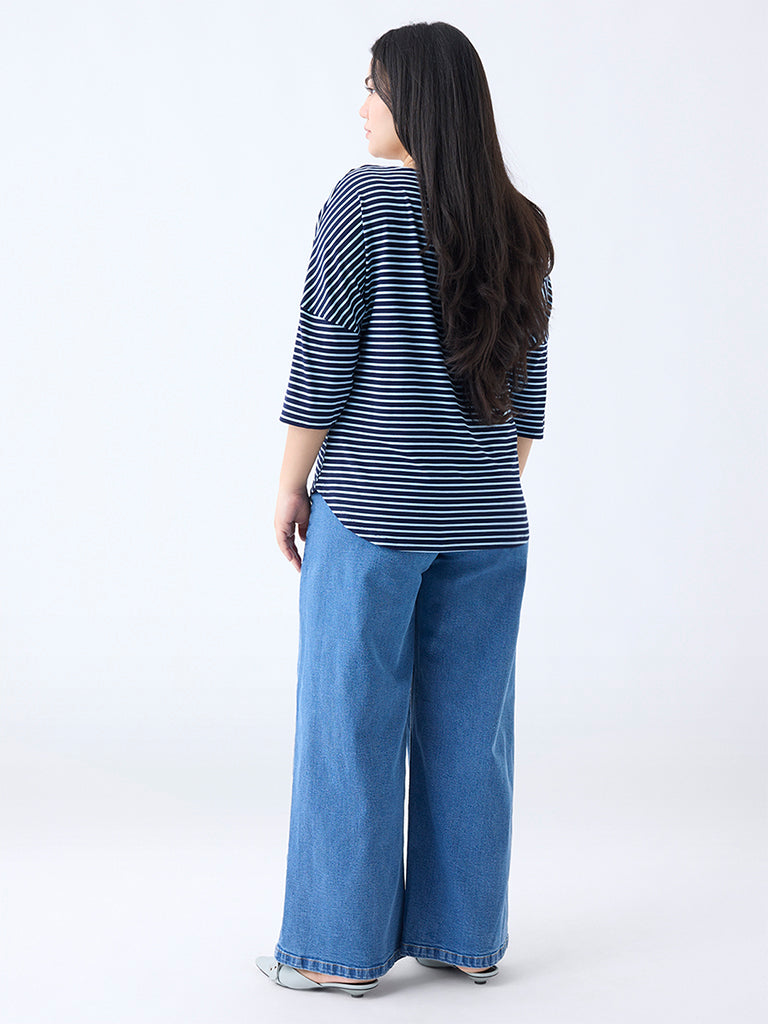 Gia Blue Washed Wide-Leg High-Rise Jeans