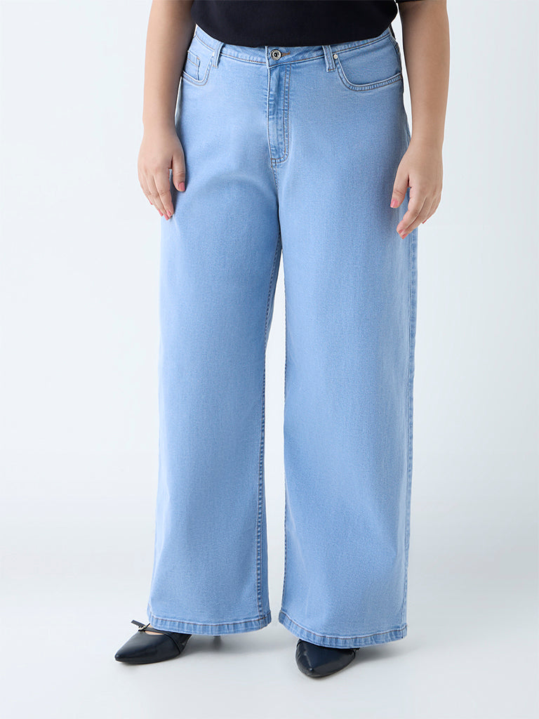 Gia Light Blue Straight-Fit High-Rise Jeans