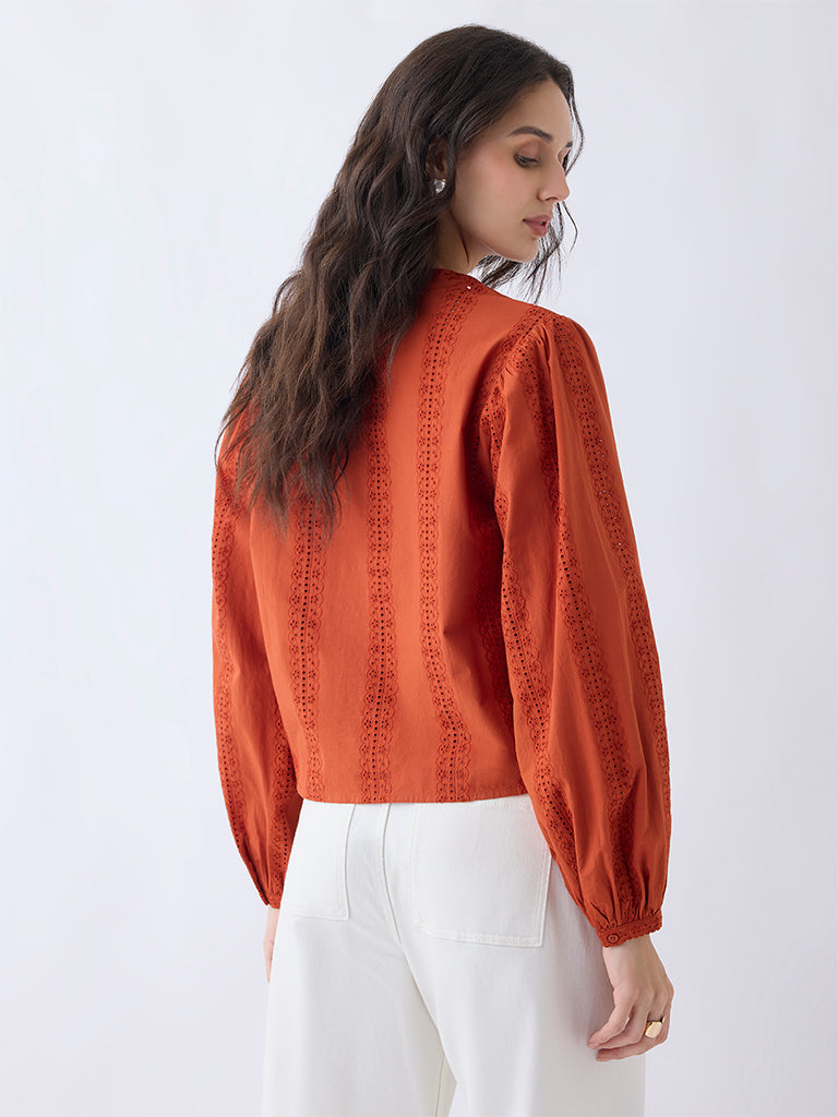 LOV Orange Lace-Detailed Cotton Top