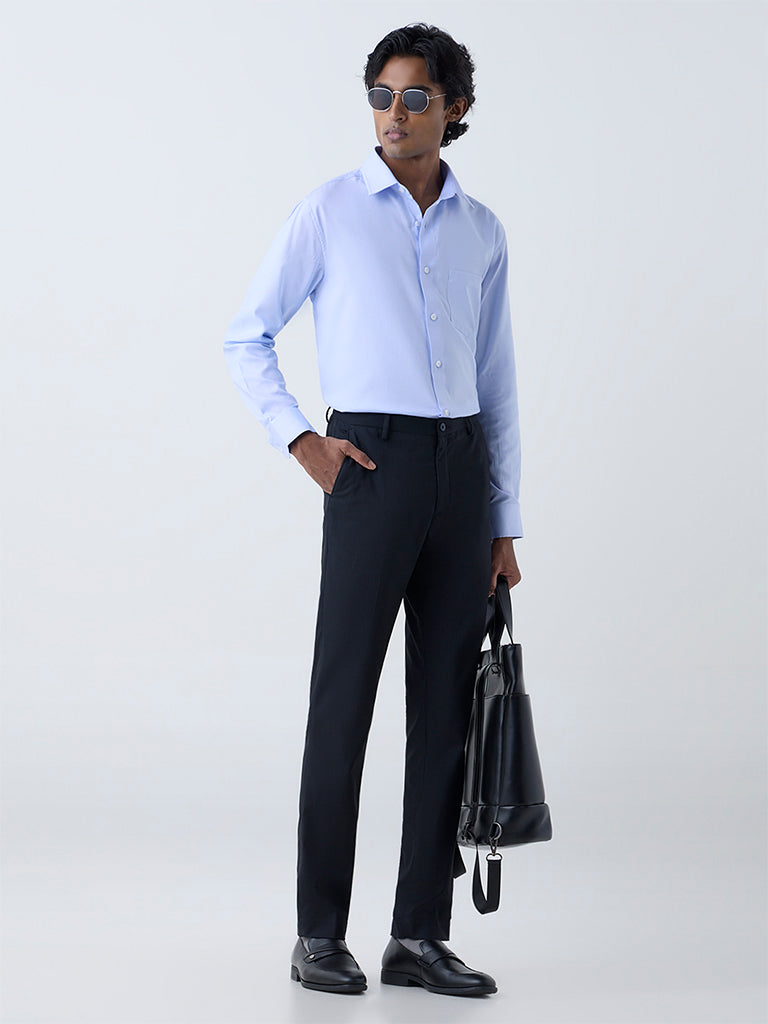 WES Formals Blue Solid Relaxed-Fit Cotton Shirt