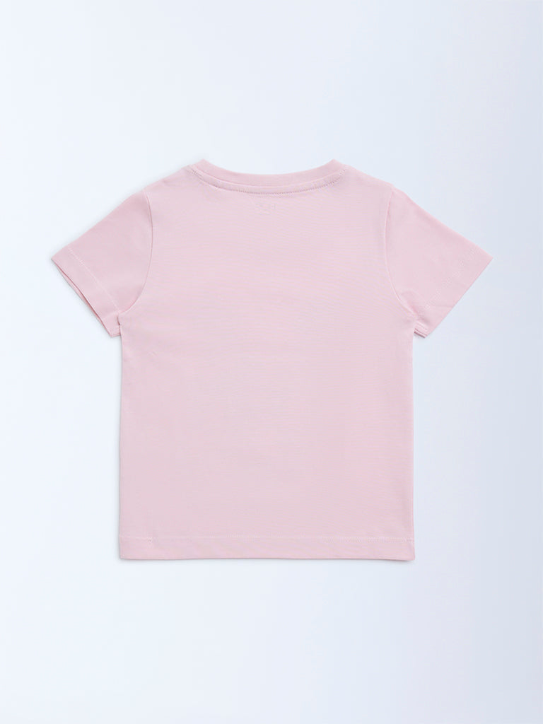 HOP Kids Pink Floral Detailed Cotton T-Shirt
