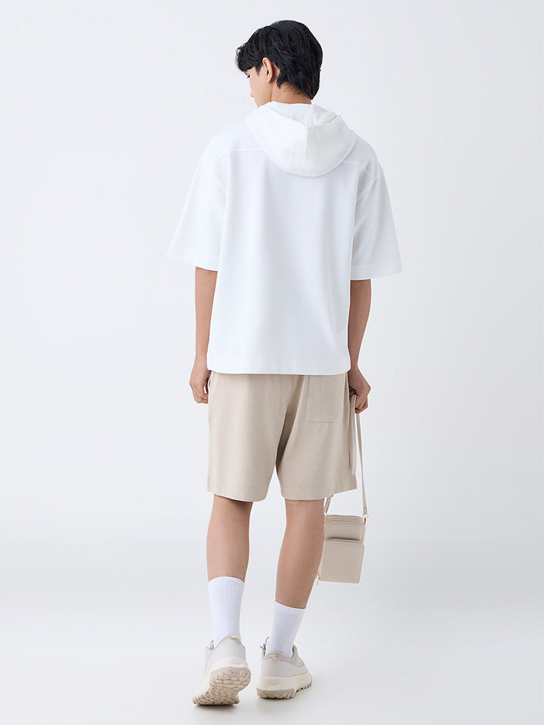 Studiofit White Relaxed-Fit Cotton-Blend Hoodie