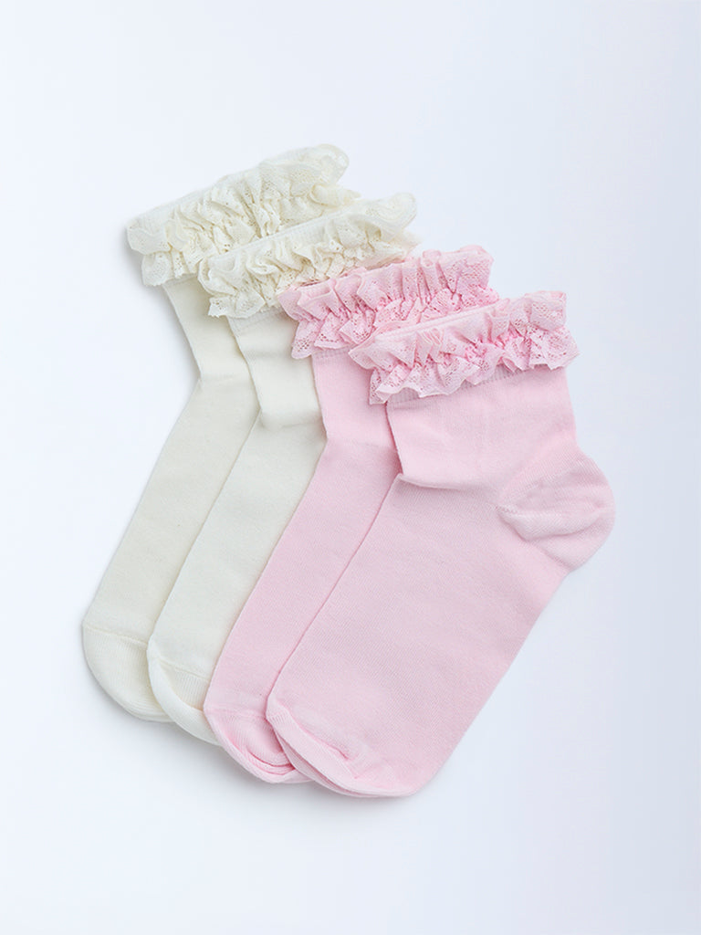 Superstar Pink Ruffle-Detailed Cotton-Blend Socks - Pack of 2