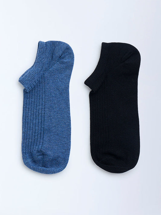 Superstar Navy Ribbed Cotton-Blend Trainer Socks - Pack of 2