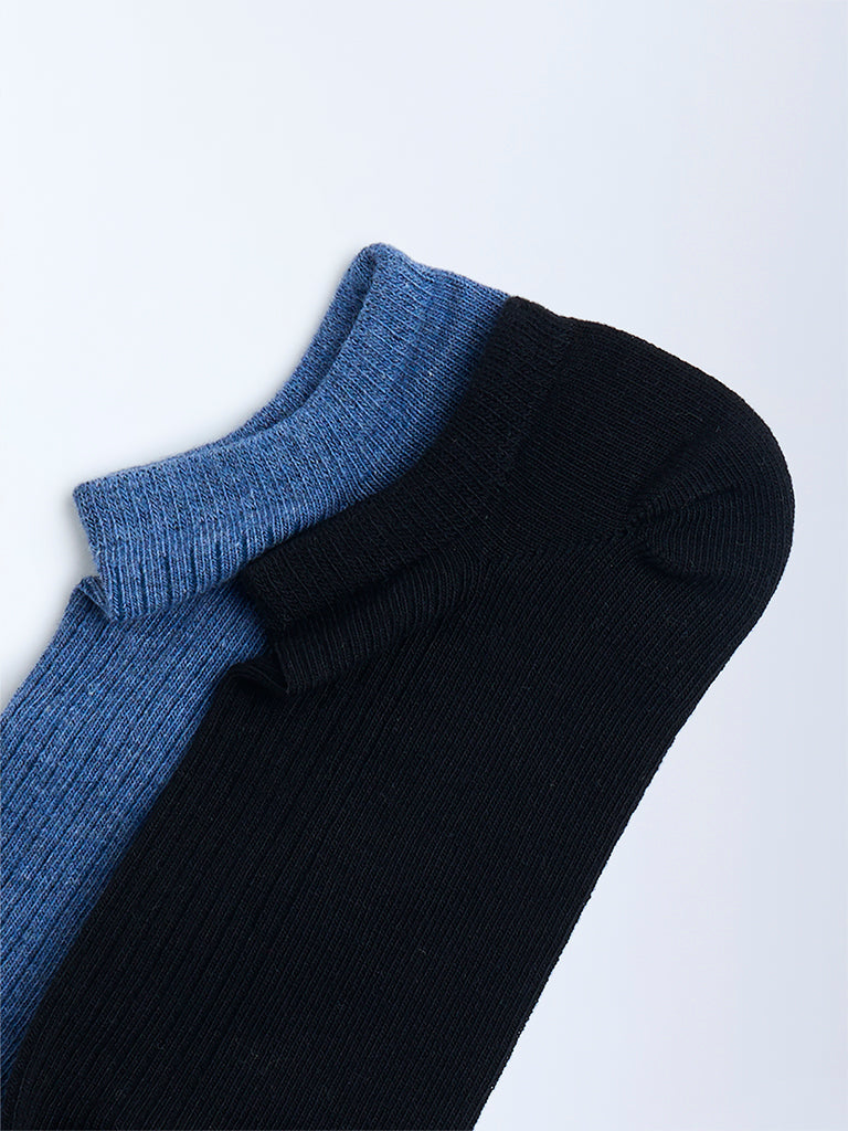 Superstar Navy Ribbed Cotton-Blend Trainer Socks - Pack of 2