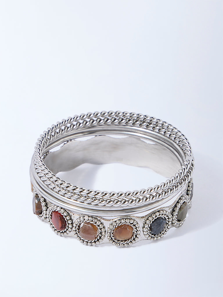 Westside Accessories Silver Gemstone-Detailed Bangles Set - Pack of 5