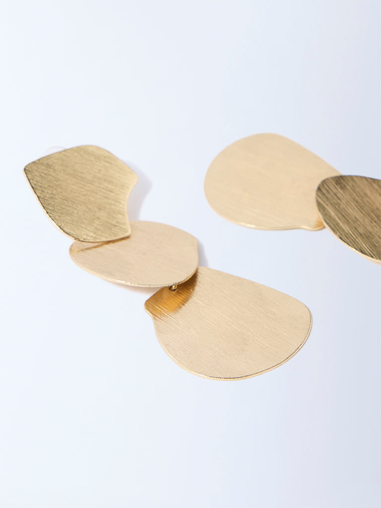 Westside Accessories Gold Textured Disc Dangler Earrings