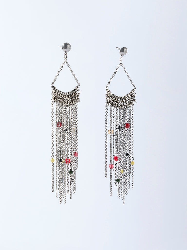 Westside Accessories Silver Beaded Chain Statement Earrings