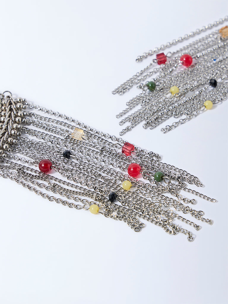 Westside Accessories Silver Beaded Chain Statement Earrings