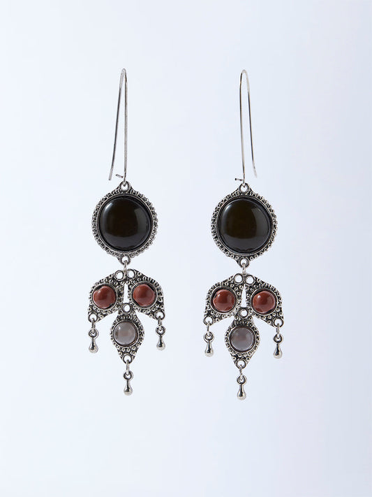 Westside Accessories Silver Gemstone-Detailed Fish Hook Earrings