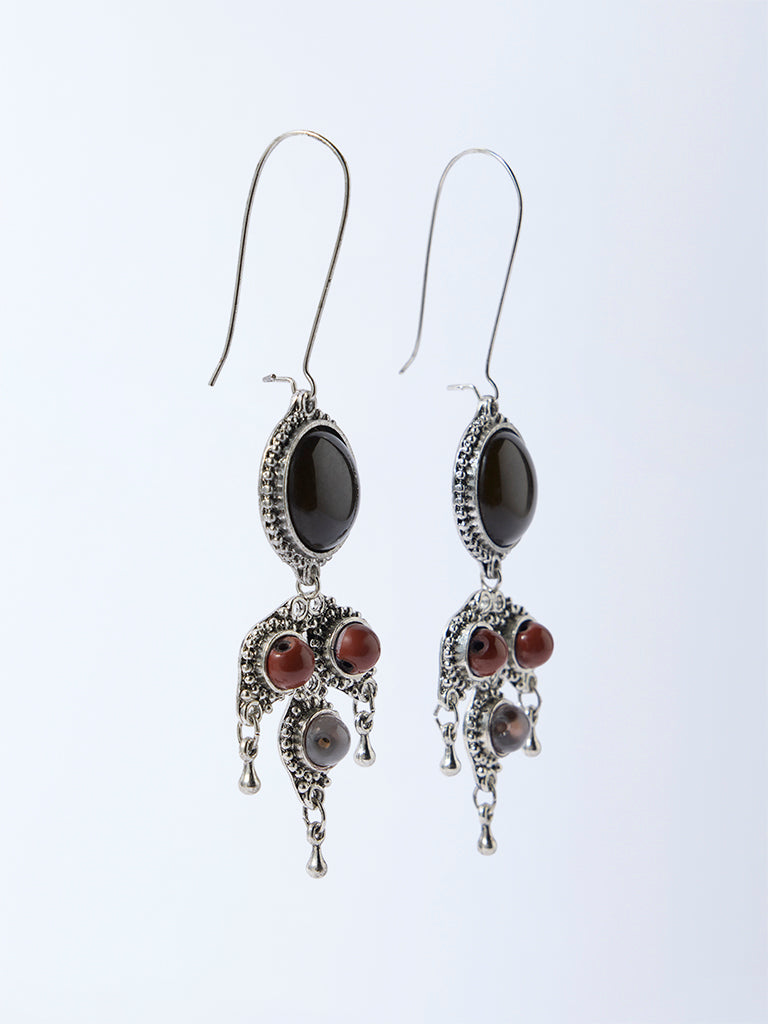 Westside Accessories Silver Gemstone-Detailed Fish Hook Earrings