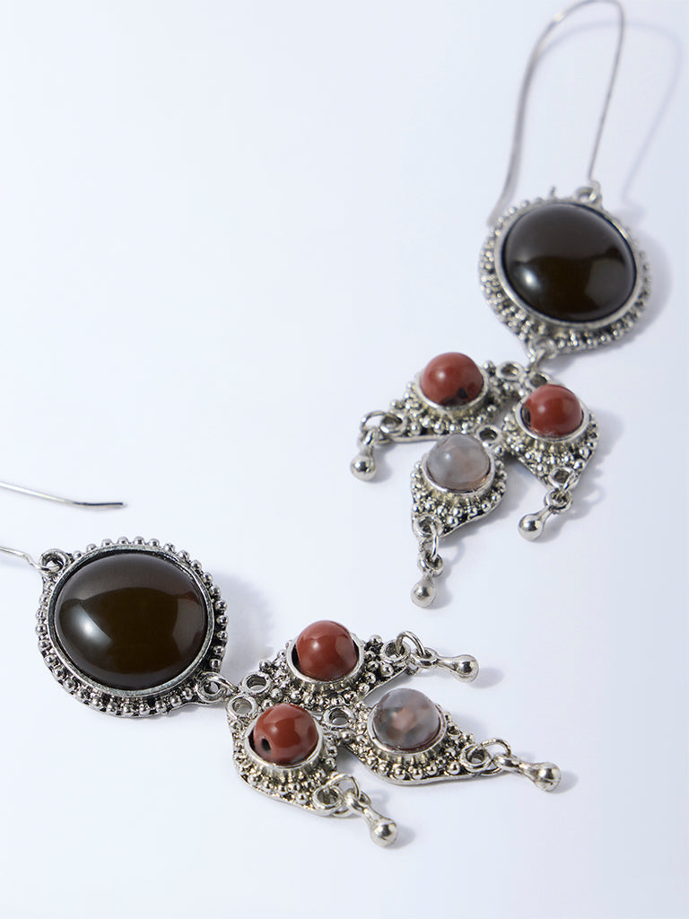 Westside Accessories Silver Gemstone-Detailed Fish Hook Earrings