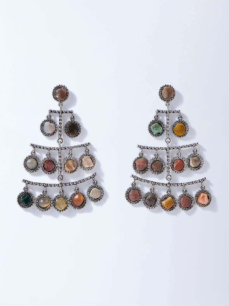 Westside Accessories Multicolour Gemstone-Detailed Statement Earrings
