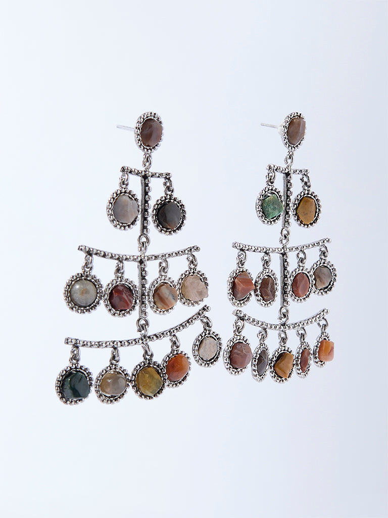 Westside Accessories Multicolour Gemstone-Detailed Statement Earrings
