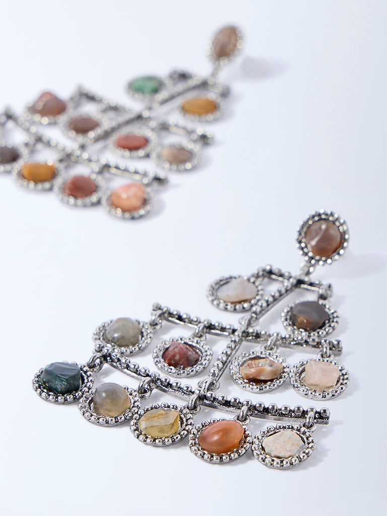 Westside Accessories Multicolour Gemstone-Detailed Statement Earrings