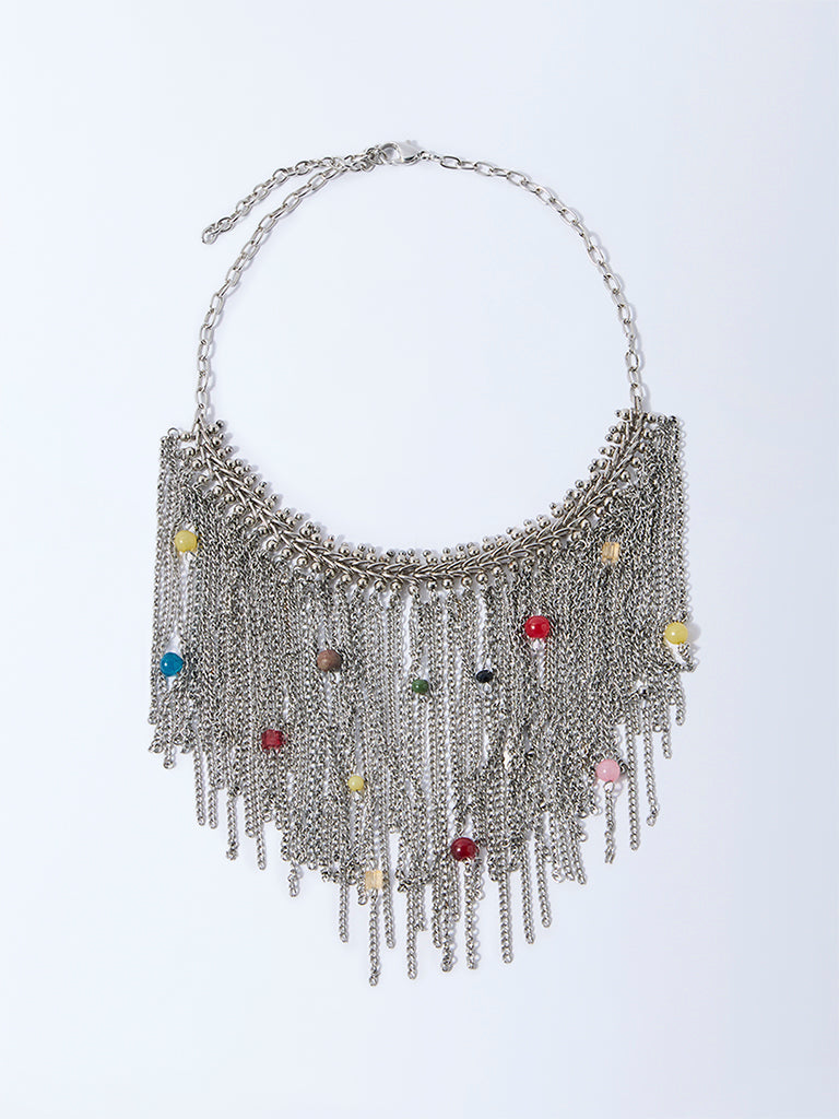 Westside Accessories Silver Beaded Chain Statement Necklace