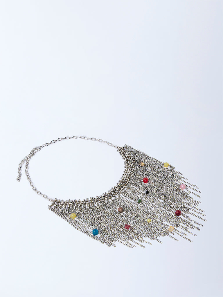 Westside Accessories Silver Beaded Chain Statement Necklace