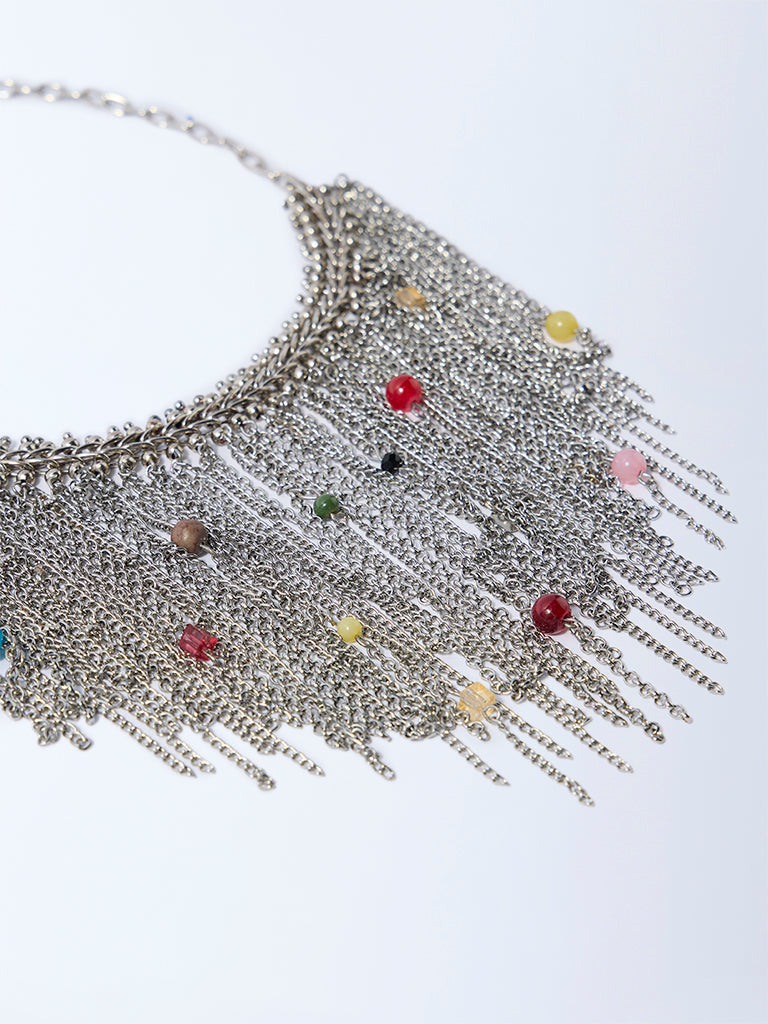 Westside Accessories Silver Beaded Chain Statement Necklace