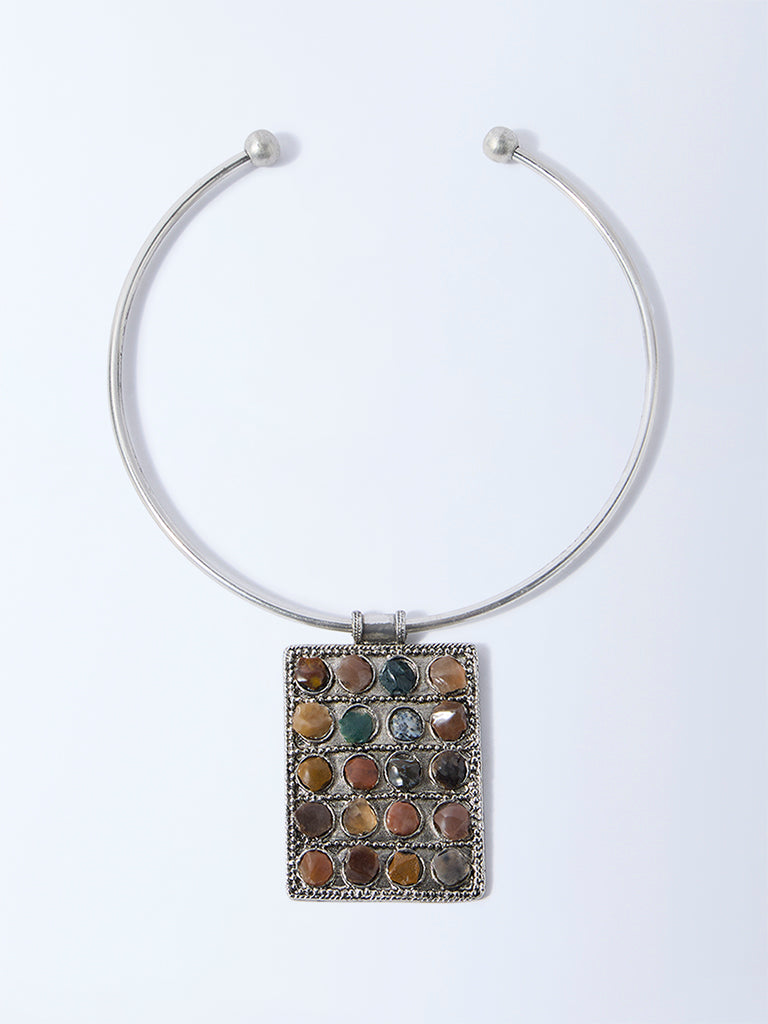 Westside Accessories Silver Gemstone-Detailed Pendant Necklace