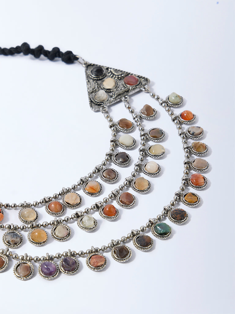 Westside Accessories Silver Gemstone-Detailed Statement Necklace