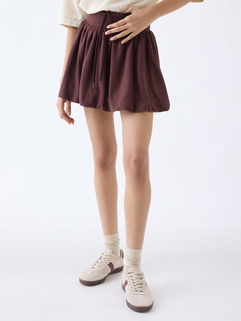 Studiofit Dark Brown High-Rise Cotton Balloon Skirt