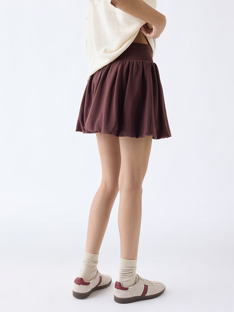 Studiofit Dark Brown High-Rise Cotton Balloon Skirt