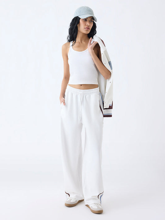 Studiofit White Striped High-Rise Track Pants