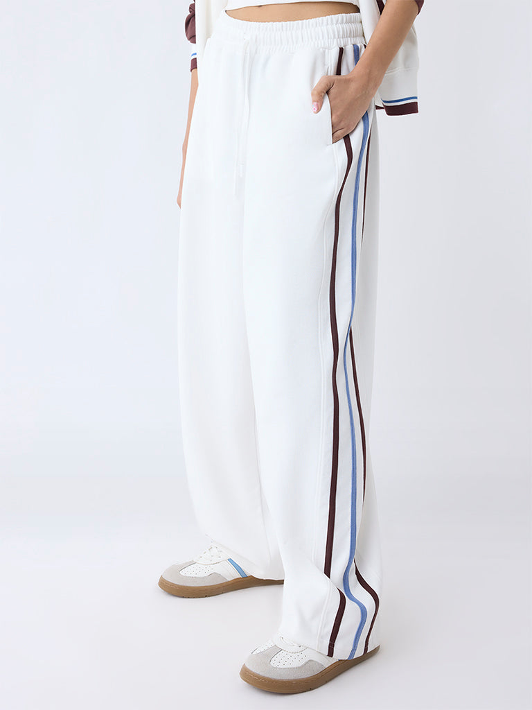 Studiofit White Striped High-Rise Track Pants