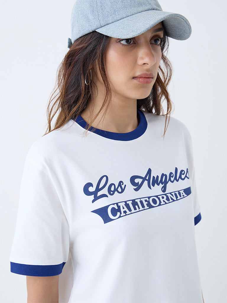 Nuon White Typographic Cotton T-Shirt