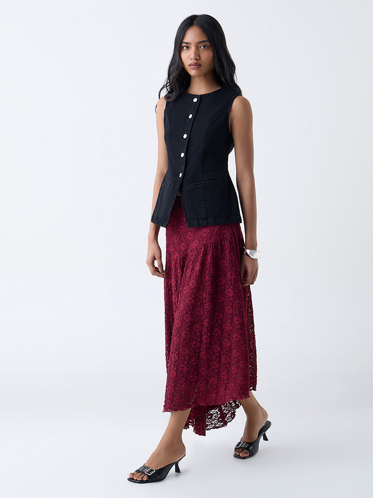 LOV Black Solid Denim Waistcoat