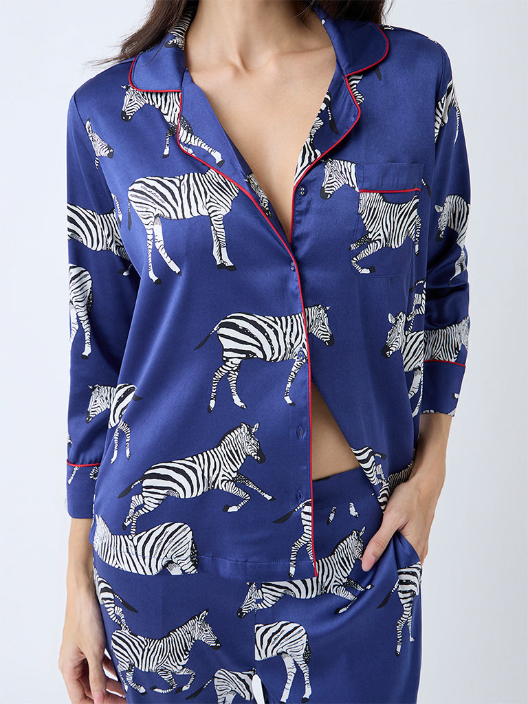 Wunderlove Navy Animal Pattern Shirt and Pyjamas Set