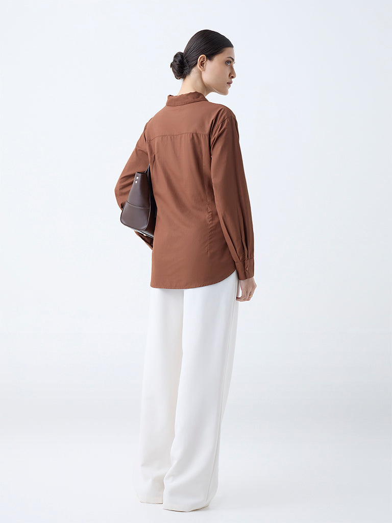 Wardrobe Brown Knot-Detailed Shirt
